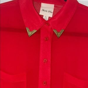 Red sheer button up blouse